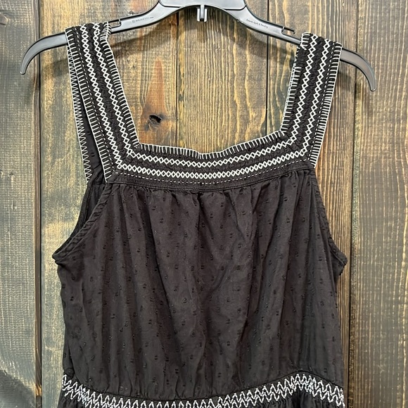 Old Navy Maxi Dress L Tall Black Embroidered Square Ruffle Textured Boho Peasant - Picture 7 of 14